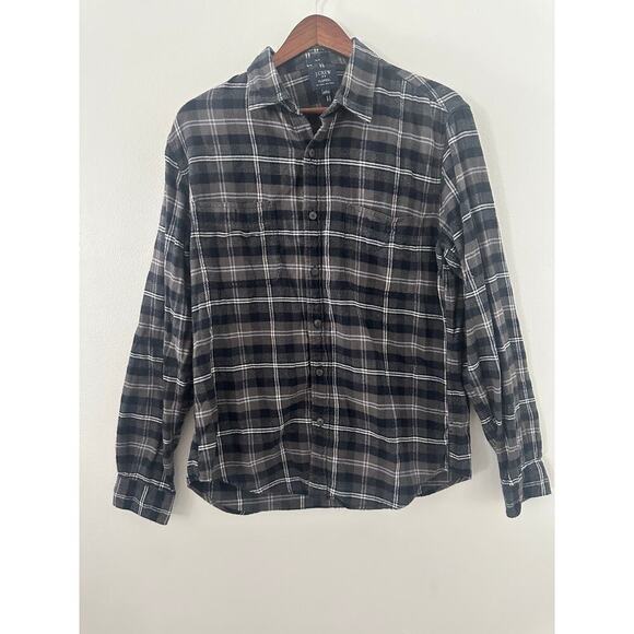 J. Crew Buffalo Plaid Grey Flannel sz Large Slim - Picture 1 of 3